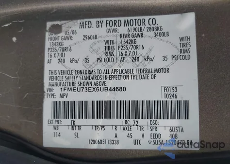 2006 Ford Explorer Xlt from USA, damaged, VIN 1FMEU73EX6UB44680